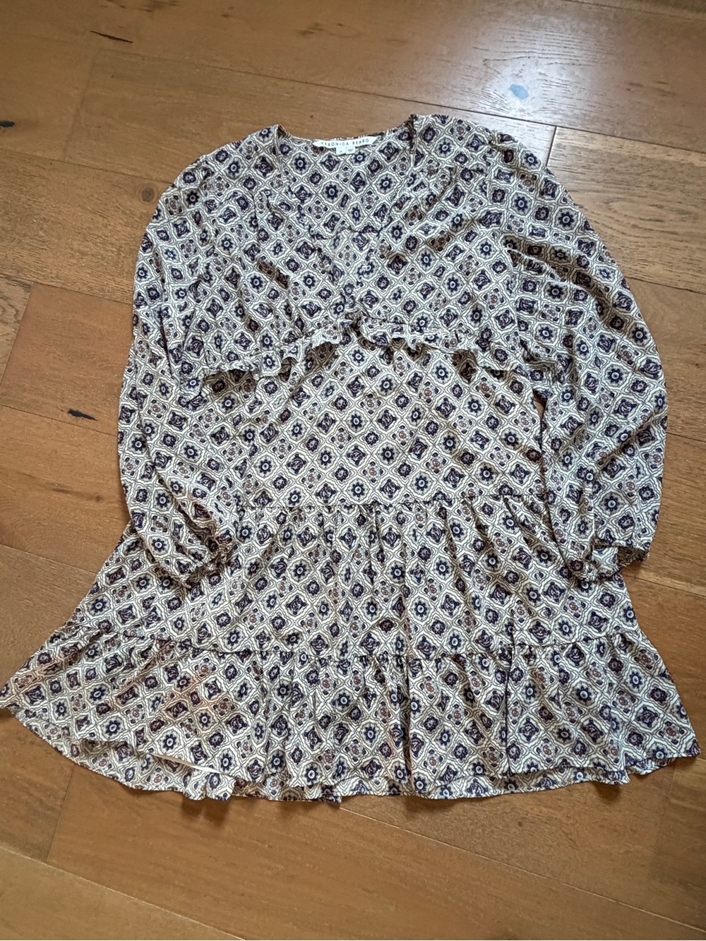 Veronica Beard Delray Mini Silk Peasant Dress Lined Size 16 - Picture 7 of 7